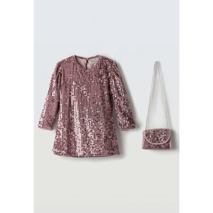 Σετ Βελούδινο Φόρεμα με Παγιέτες και Τσάντα Εβίτα